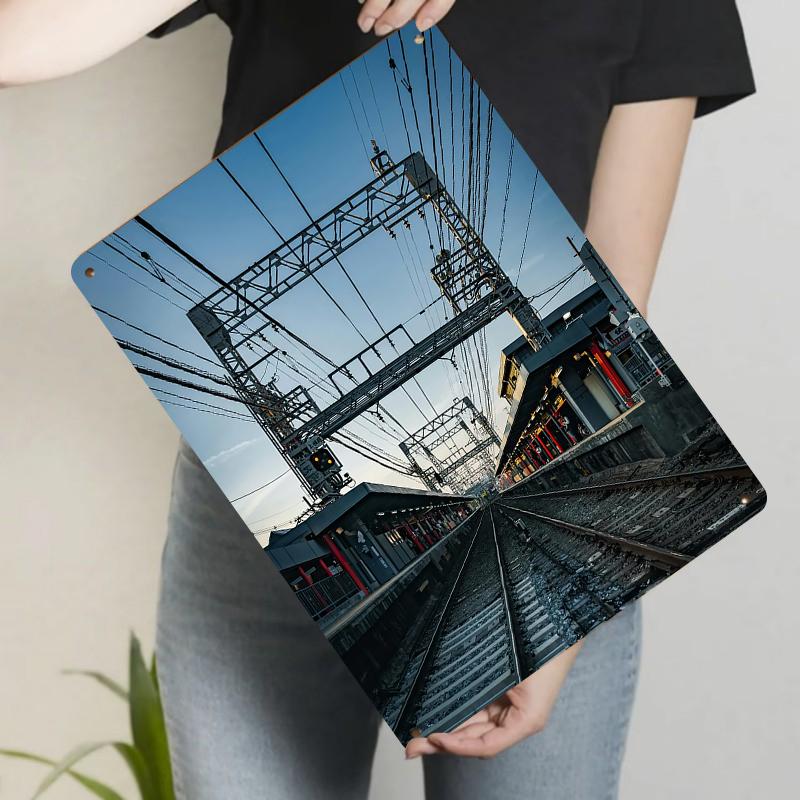 Modern Urban Railway Scenery Custom Iron Wall Art Industrial Style Home Office Decorative Painting
