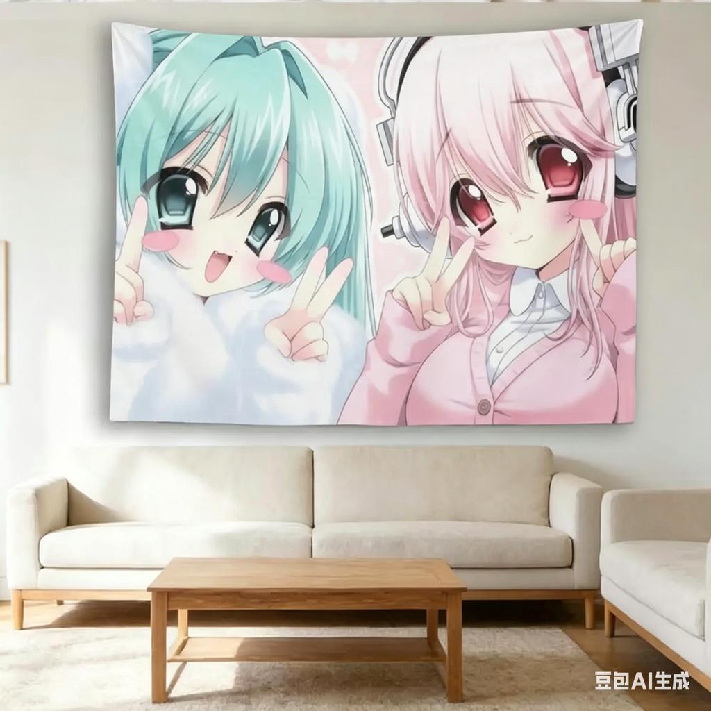 Гобелен Sonico & Аниме Mi-Kku Girl Милый Розово-Мятный Настенный Декор Для Комнаты Подростка Общежития Несколько Размеров