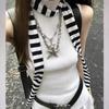 Women Harajuku Cotton Scarves Women's Striped Scarf Y2k Black Grey Stripe Long Scarves Decorative Neckerchief Casual Streetwear
