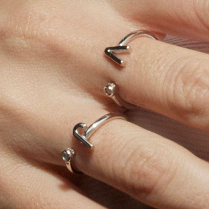 Bague - LUXENTER - Alphabet - Argent sterling 925 - Zircone brillante - Finition rhodiée
