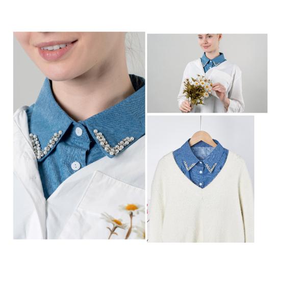 Yousheng Denim Fake Collar Sparkling Rhinestones Adjustable Straps Machine Washable Detachable Collar Outfit Accessory