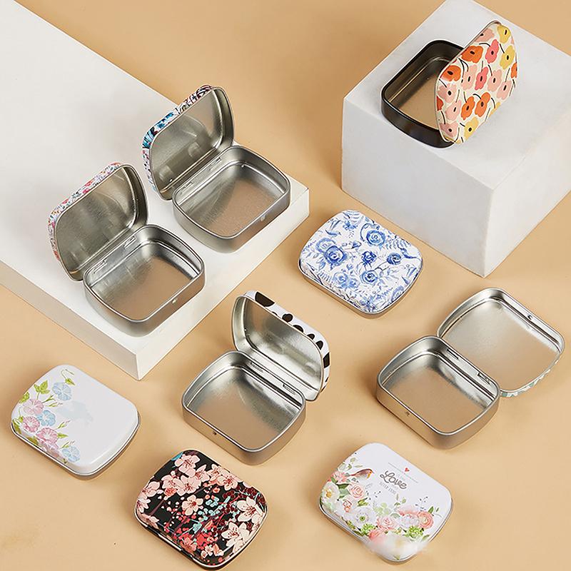 Мини-жестяная коробка с крышкой, портативная цветная герметичная банка, прямоугольные жестяные футляры, контейнер для хранения конфет, таблеток, ювелирных изделий, банки