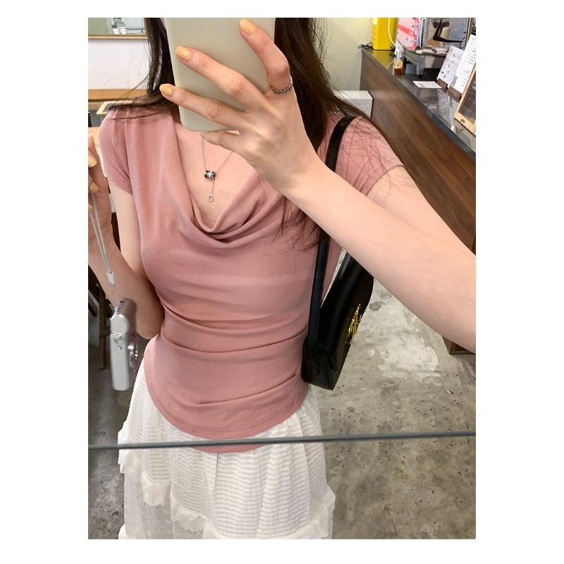 Swing Collar Slim Slimming Stretch Short-sleeved T-shirt Women's Summer 2025 New Hot Girl Short Top