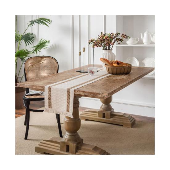 Хлопково-льняная скатерть с кисточками, настольная дорожка, многоразовый праздничный декор для стола для ресторана, столовой, бара, кухни, дома