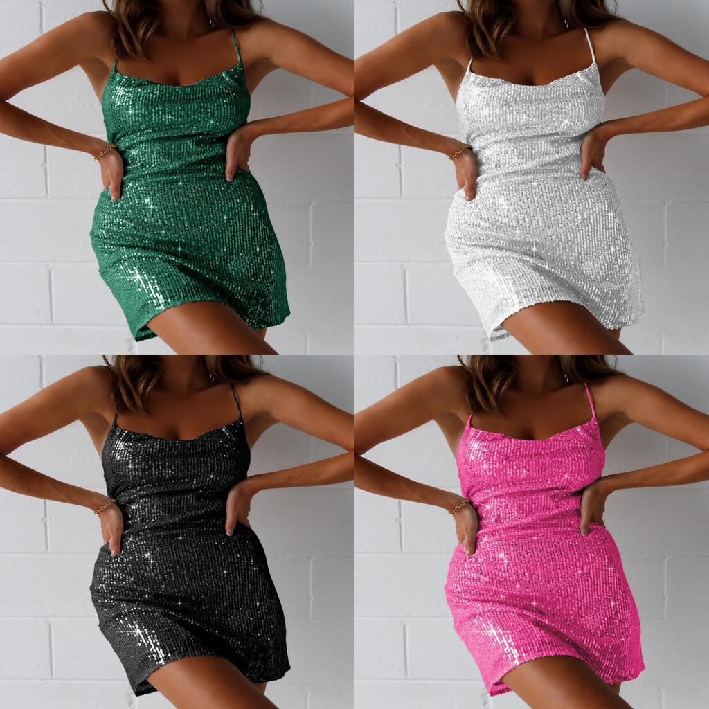 Sexy Spaghetti Strap Sequin Bodycon Dress For Nightlife And Clubwear