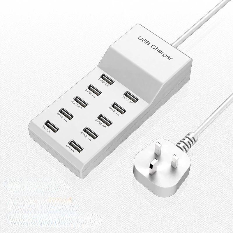 10-портовая USB-зарядная станция мощностью 50 Вт: Интеллектуальная защита от короткого замыкания и распределения питания для нескольких устройств