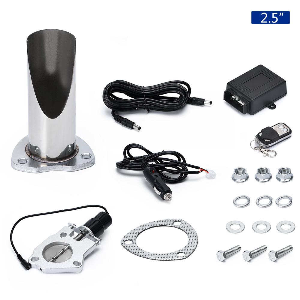 2.5" / 3" Cutout Stainless Steel Exhaust Cut Out Header Be Cut Pipe Electric Valve Exhaust Tip Muffler Kit With Remote Control