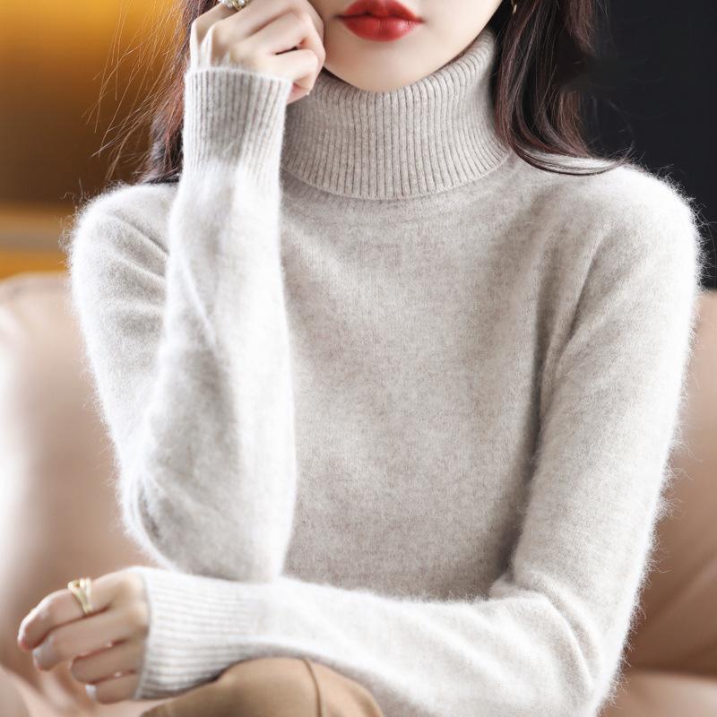 Осень Зима Кашемировый свитер Женский Вязаный пуловер с высоким воротом Свободный Теплый Женский топ
