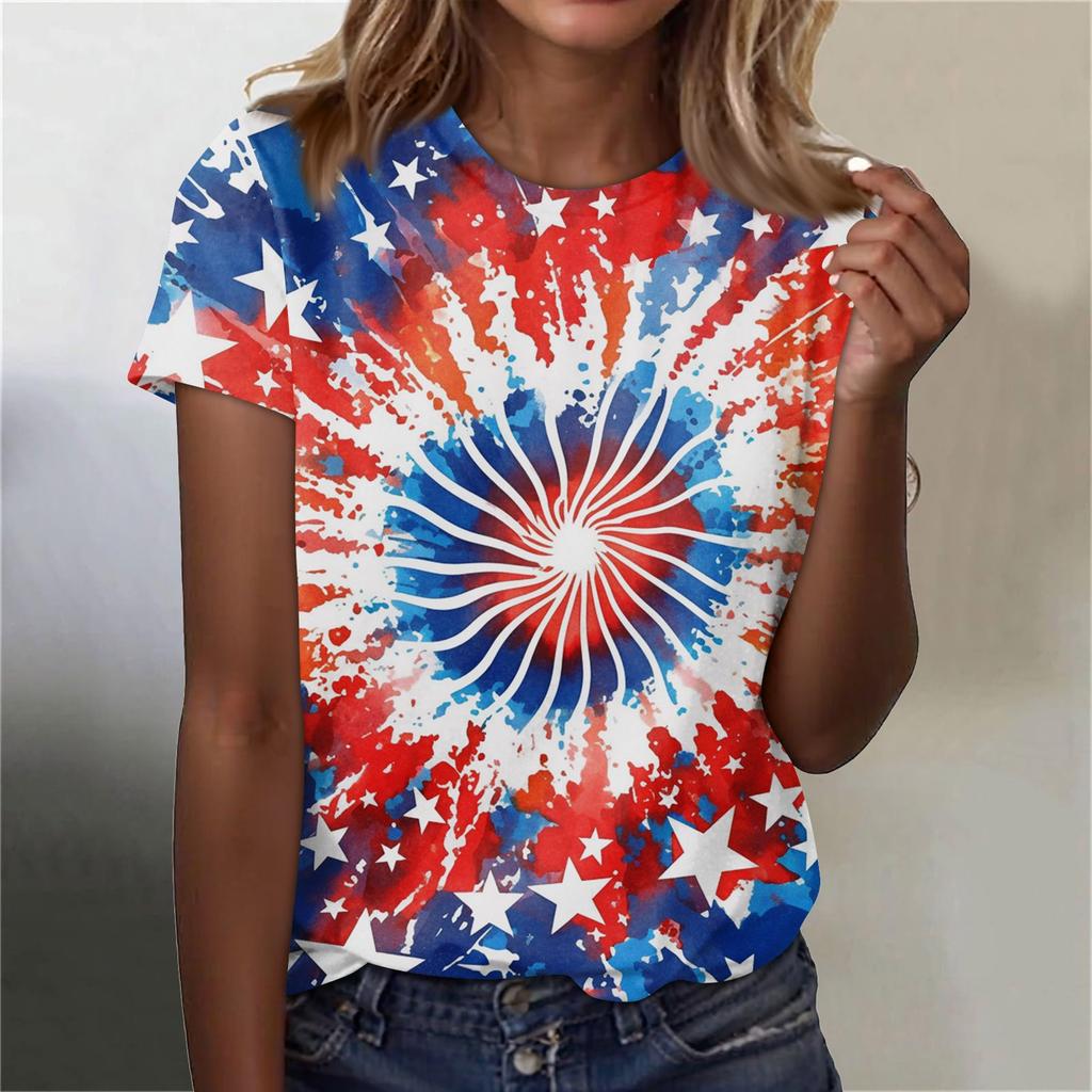 Women's Fashion Casual Printed Round Neck Short Sleeved T-Shirt Top T-Shirt Top Top