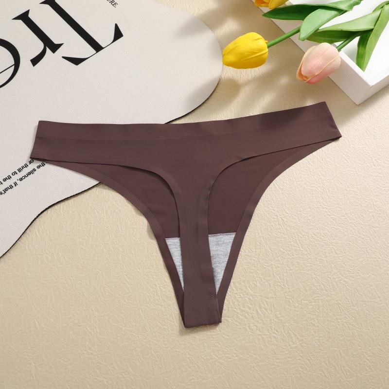 FINETOO Women Seamless Thong Maillard Color Sexy G-String Female Multi Color Ice Silk No Trace Underwear High Cut Soft Panties