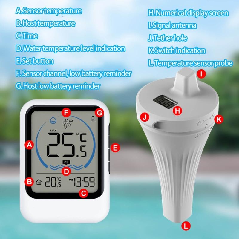 Multiple Sensors Water Temperature Monitor Floating Probes Digital Display High Low Record for Pools Hot Tubs & Fish Tanks