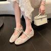 The Same Hazy Ballet~ 3.5cm Square Head Lace Mesh Bow Inner Height Increase Mary Jane Single Shoes Women