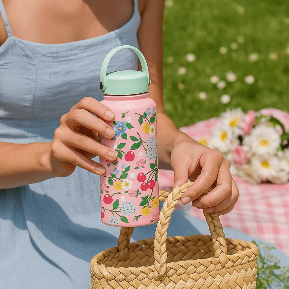 1 л Изолированная бутылка для воды Портативная Цветочная Термокружка Посуда для напитков Уличная Изолированная кружка Бытовая