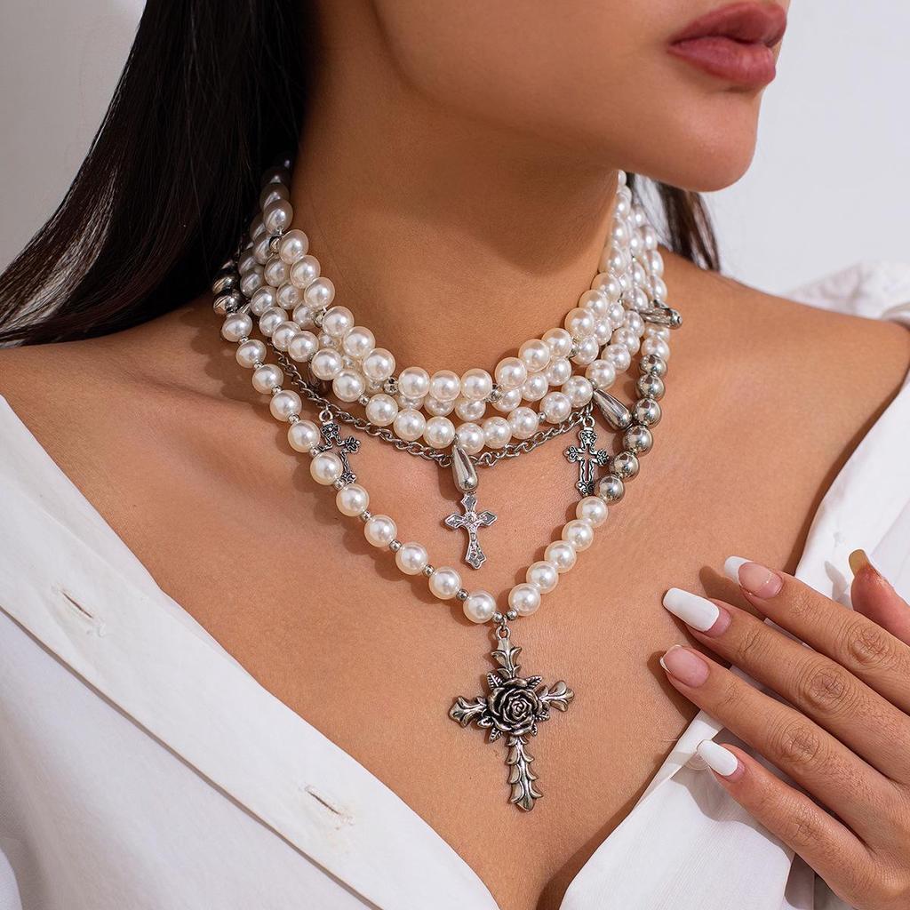 Многослойное колье-чокер в стиле ретро в европейском и американском стиле барокко с неровными жемчужинами и круглыми бусинами