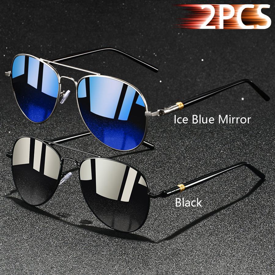 2 PCS Fashion Vintage Oval Sunglasses Men Women Fishing Driving Man Luxury Brand Designer Sun Glasses Anti-Glare Retro Eyewr