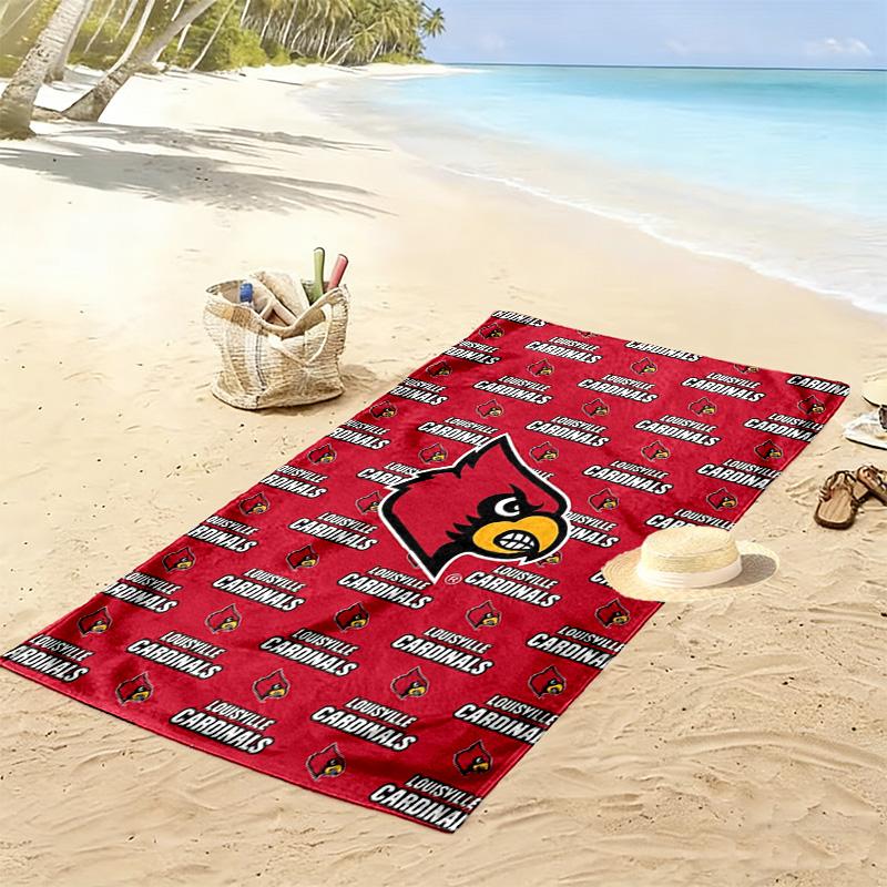 Louisville Cardinals Logo Print Beach Towel, Large Soft Quick Dry Towel for Beach Camping Swimming