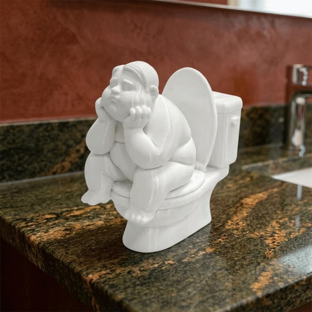 Cute Bathroom Thinker Statue Funny Desktop Small Ornament Toilet Thinker Figurine Bathroom Decor