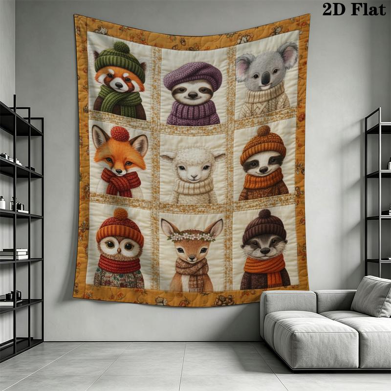 Cute Collage Animals Wall Tapestry Aesthetic Wall Hanging Printed Fabric Blanket Decorative Tapestries for Bedroom Living Room Home Decor