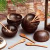 Natural Coconut Shell Bowl with Spoon Yogurt Bowl Wooden Bowl Polished Coconut Bowls Fruit Salad Dessert Wooden Spoon Sets Bow