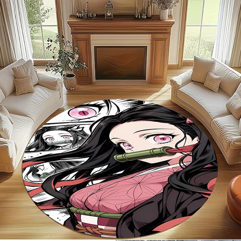 Demon Slayer Print Round Rug, Washable Floor Carpet, For Entryway Dorm Laundry Room Office Study, Home Decor Birthday Christmas Gift