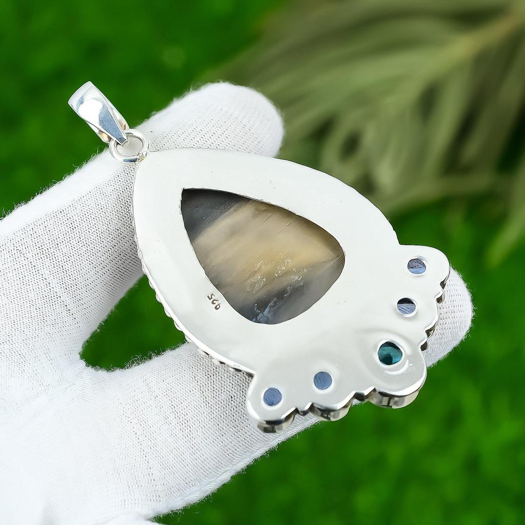Birthday Gift For Her Natural Porcelain Jasper Gemstone Pendant 925 Silver