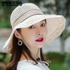 Solid Color Sun Hat with Wind-proof Rope Women Spring Summer Wide Brim Outdoor Breathable Foldable Beach Sunscreen Hats