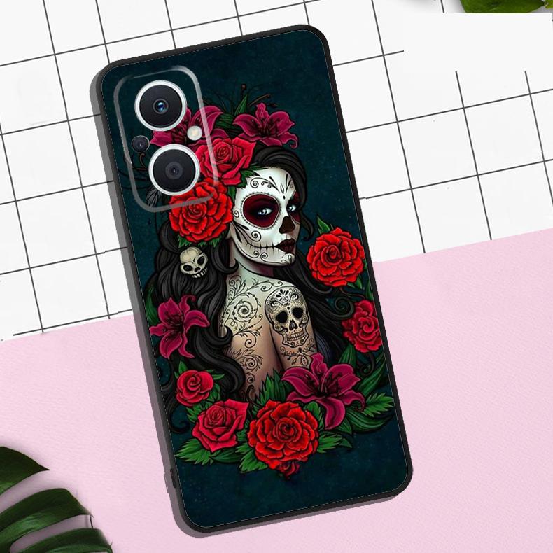 Mexican Skull Girl Tattooed Art Case For OPPO Reno 13 12 11 F 8T 7 8 10 Pro OPPO Find X8 Pro X6 Pro X3 X5 Lite Cover Coque
