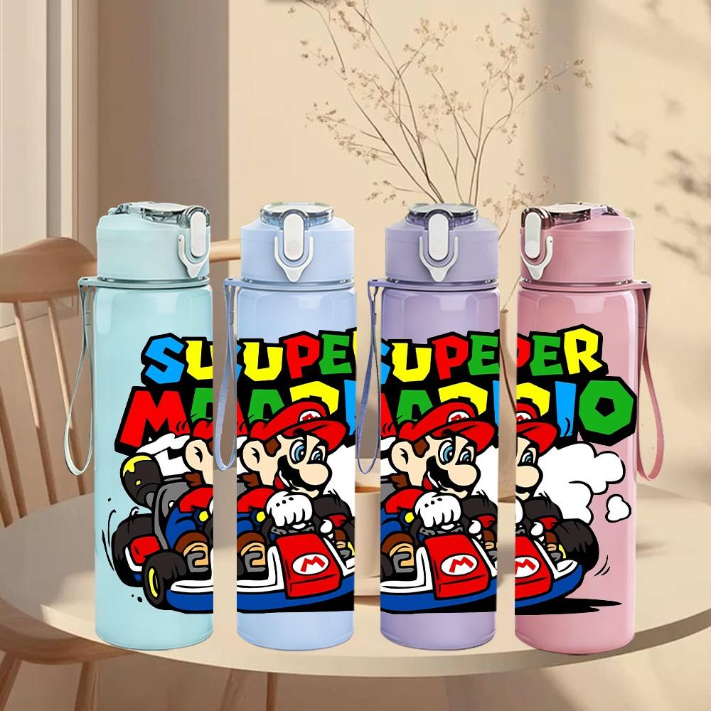 1PC Super Mario Game Character Pattern 750ml Color Plastic Sports Water Bottle Leakproof Flip Straw Lid Suitable for Sports Office Home Use