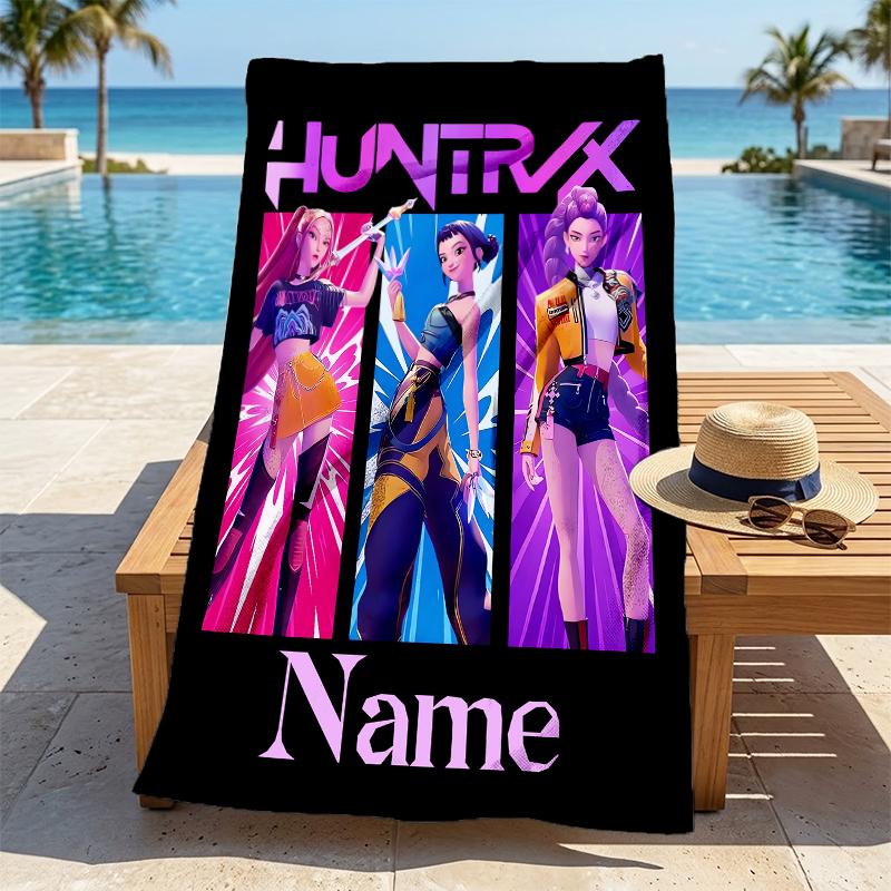 Personalized Name Huntrix Name Stylish Digital Printing Beach Towel Quick‑Drying Absorbent Blanket for Beach Pool Gym Travel