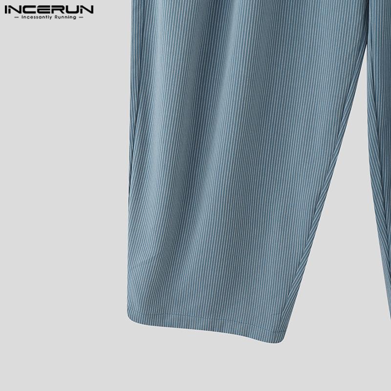 INCERUN Мужские эластичные брюки-шаровары свободного кроя с полосатым принтом, повседневные, с карманом