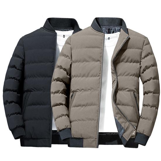 Men Jacket Cotton Padded Long Sleeve Solid Color Stand Collar Coldproof Winter Coat Baseball Jacket Streetwear