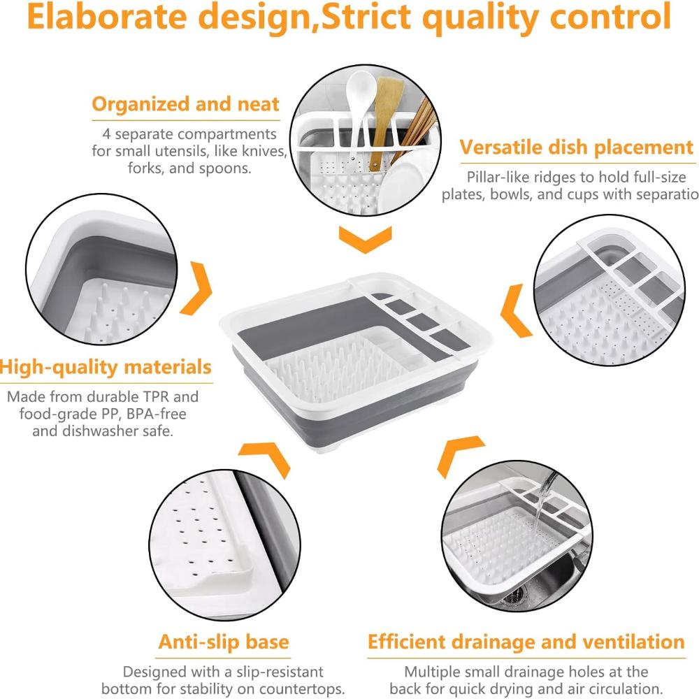Collapsible Dish Rack for Drying Dishes - Space-Saving and Foldable Design with Versatile Removable Components - Dinnerware Storage Organizer