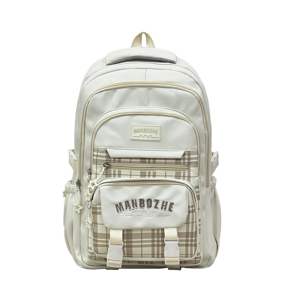 Schoolbag wholesale 1011 large capacity student schoolbag plaid contrasting color college style multi-layer backpack short trip backpack female