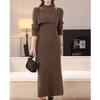 Semi-turtleneck Two-piece Sweater Autumn and Winter New Temperament Elegant Wind Bottoming Vest Dress Knitted Sweater Suit Women