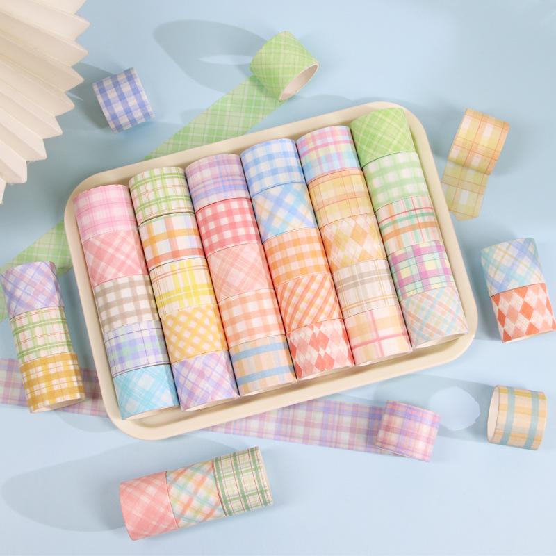 60 Rolls of Japanese Paper Notebook Set - Fresh Checkered Salt Series for Beginners, DIY Material & Notebook Tape