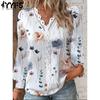 Women's Fashion Casual Flower Pattern Print Spring Fall Long Sleeve V-Neck Pullovers & Long Sleeves