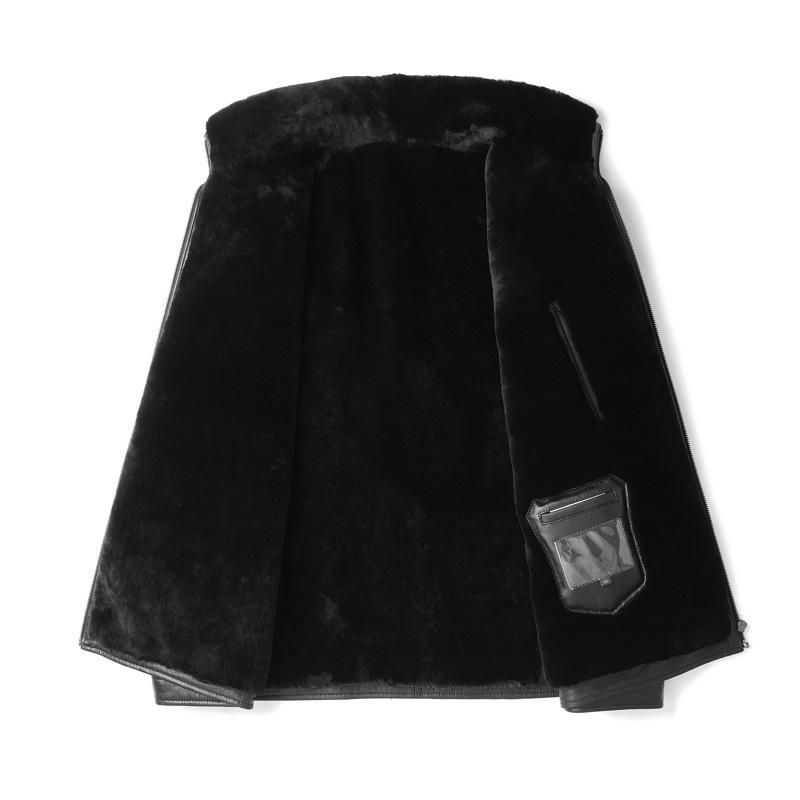 Зимняя меховая интегрированная шерстяная подкладка из овчины, натуральная кожа, мужская шуба средней длины для папы