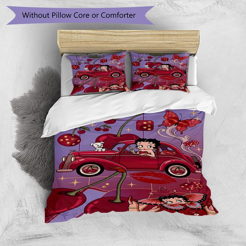 3pcs Duvet Cover Set (1*Duvet Cover + 2*Pillowcase, Without Core), Betty Boop Print Bedding Set, Bedroom Decor, All‑Season, Birthday Gift
