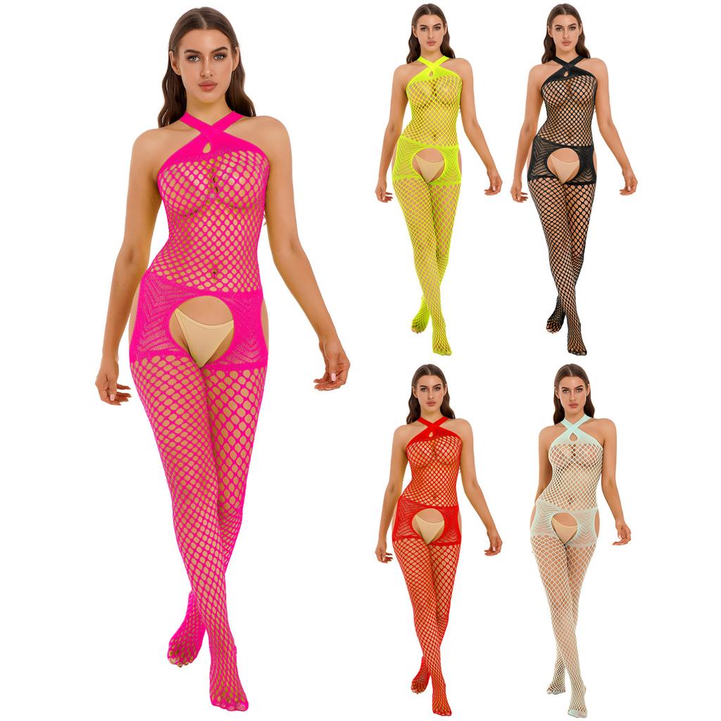 Женский ажурный комбинезон с лямкой на шее, обтягивающий комбинезон, сексуальное женское белье, одежда для сна