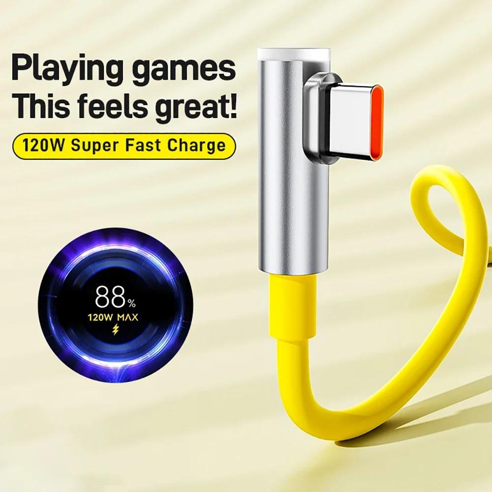 6A Type C Elbow Data Cable 120W Super Fast Charge 90° Градусов Для Xiaomi 15 14 Ultra Redmi Quick Charge Line Аксессуары Для Телефонов