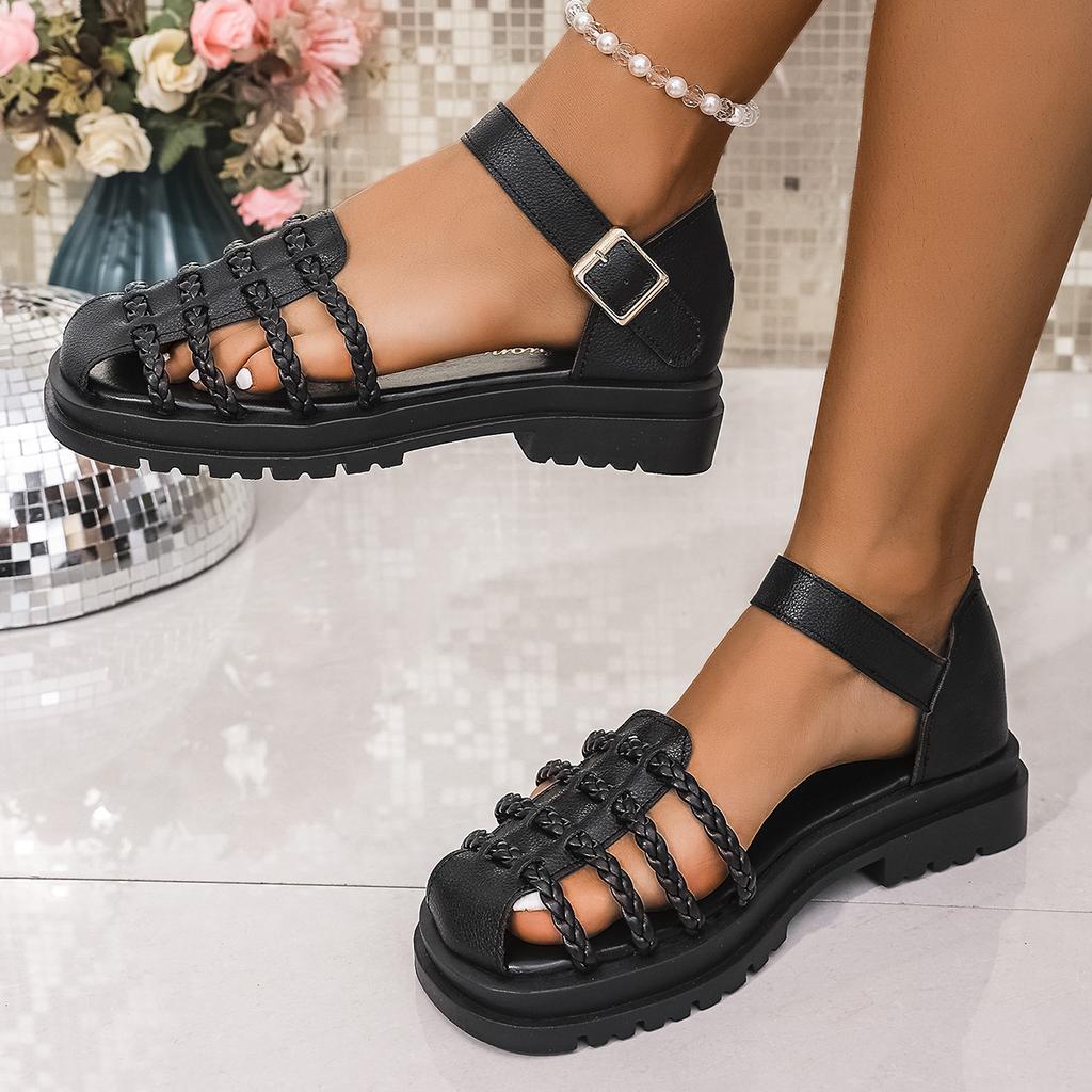 Fashion 2025 Summer Women Fashion Luxury Sandals Casual Thick Bottom Jelly Shoes Woven Roman Style Hollow Out Design Comfortable Sandals
