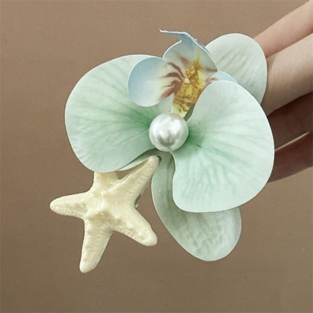 Vintage Orchid Flower Hairpin Sweet Design Resin Starfish Hair Clip Y2K Pearl Hair Clip Party