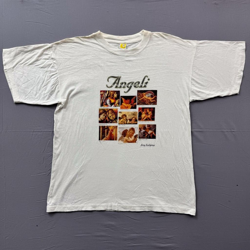Vintage Angeli Arte Italiana Cherub Graphic T-Shirt White XXL Renaissance Art