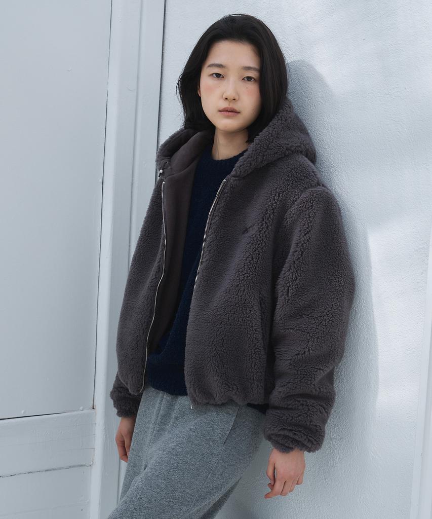 Howus Teddy Hooded Fur Jacket (Charcoal)