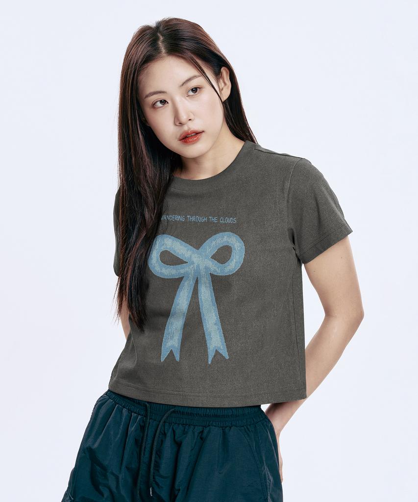 WILDROCK Hollysheesh Ribbon Graphic Pigment Crop Short Sleeve T-Shirt_6 Col (B Type)