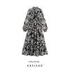 Kaslead New Women Clothes Western Style Fashion Simple Loose Printed Chiffon Waist Hugging Long Dress