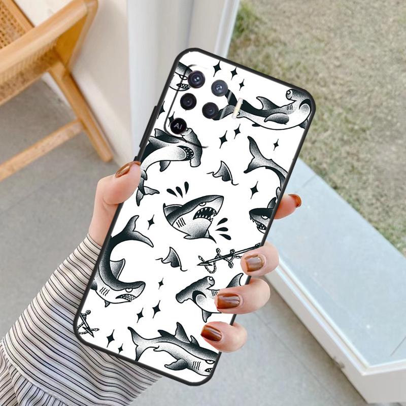 Мультяшные Акулы Чехол Для Oppo A60 A80 A40 A17 A57 A77 A74 A54 A94 A78 A98 A18 A38 A58 A96 A76 A16 A15 A5 Pro