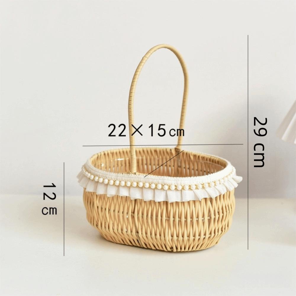 Imitation Rattan Rattan Flower Basket Decorative Picnic Weaving Basket Photo Prop