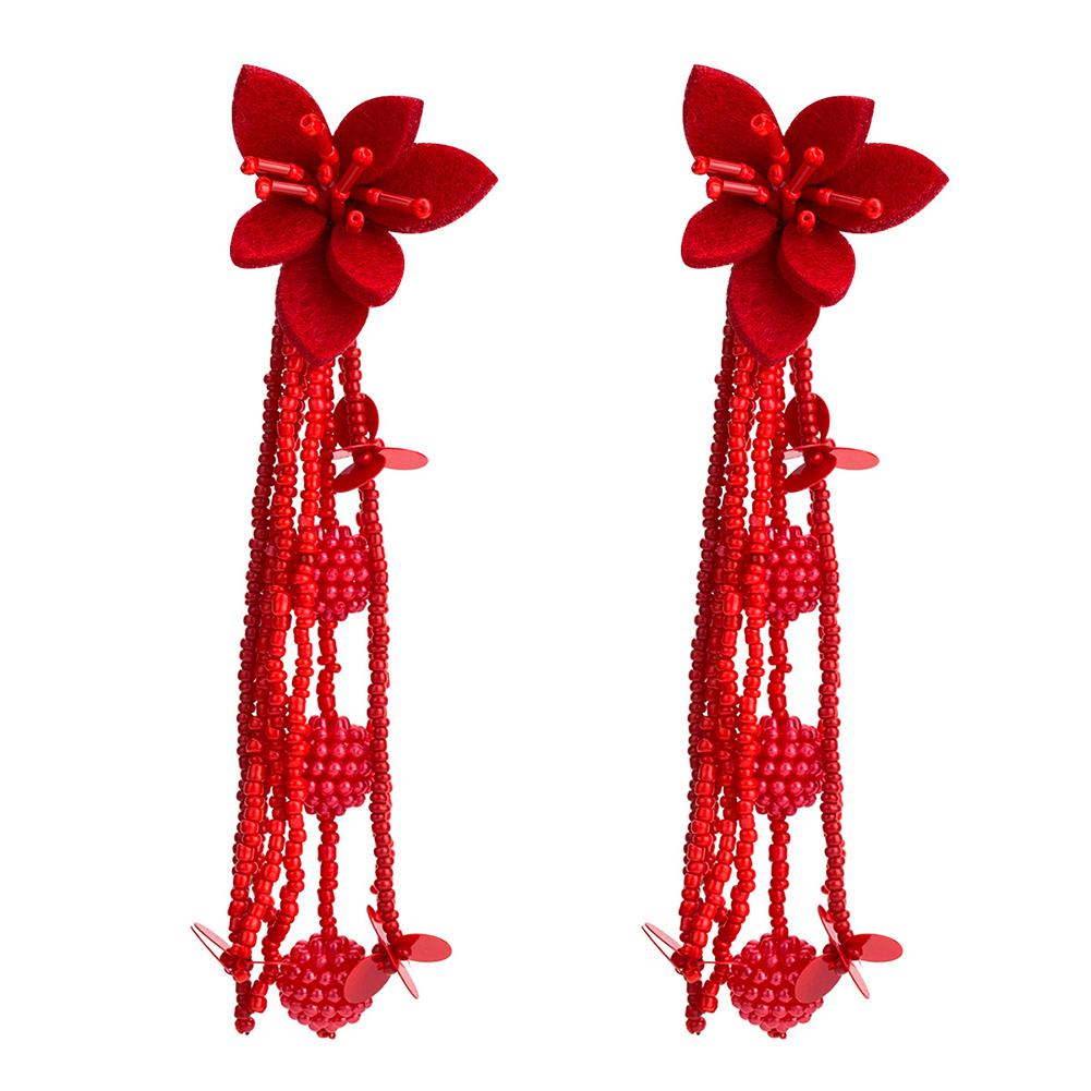 Women Chic Flower Braided Tassel Earring Bohemian Style Eardrop
