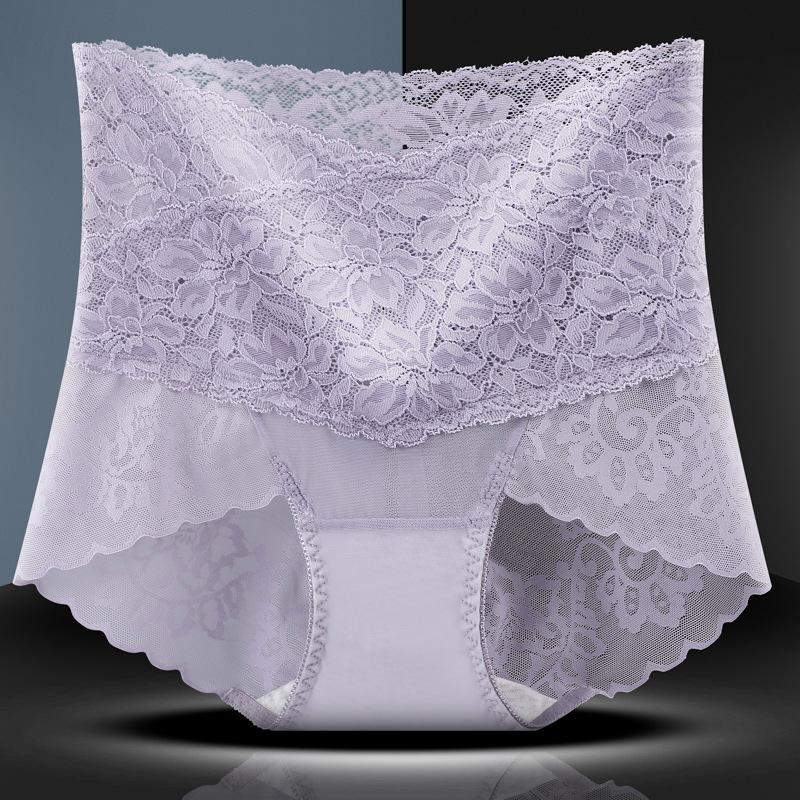 Трусики с высокой талией и кружевом, женские, поднимающие бедра, сексуальные, большого размера, без следов, антибактериальное хлопковое нижнее белье с треугольными чашечками